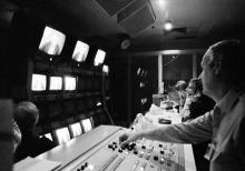 An engineer at work in the UNTV master control room at United Nations Headquarters in New York during a recording of the UNTV current affairs programme "World Chronicle" on 2 August 1984. UN Photo/Yutaka Nagata