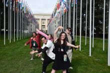 A group of self-advocates preparing to speak at the United Nations in Geneva on World Down Syndrome Day. ©Down Syndrome International, 2023.