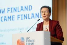 Ambassador Elina Kalkku, Permanent Representative of Finland to the United Nations, addresses the LDC Future Forum in Helsinki, Finland, 6 March 2024. United Nations OHRLLS