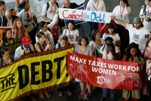 Protestors were also on hand during FfD4, held from 30 June to 3 July 2025 in Sevilla, Spain. UN Photo/Mariscal