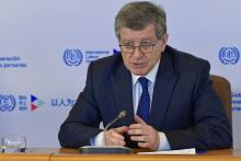 ILO Director-General Guy Ryder speaks at the Global Forum for a Human-centered Recovery Opening Session: Advancing a human-centered recovery through strengthened multilateral and tripartite cooperation, 22 February 2022. Marcel Crozet/ILO