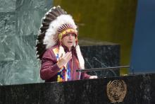 National Chief Perry Bellegarde of the Assembly of First Nations, Canada, addresses the High-level event of the General Assembly on the conclusion of the International Year of Indigenous Languages (2019), 17 December 2019. UN Photo/Rick Bajornas