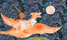 child riding a flying creature