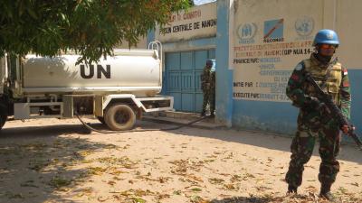 As part of support for State institutions and rapprochement with the local community, MONUSCO contingents supply safe drinking water to Manono Central Prison in Manono, DRC, three times a week. 11 June 2019. Photo credit: United Nations