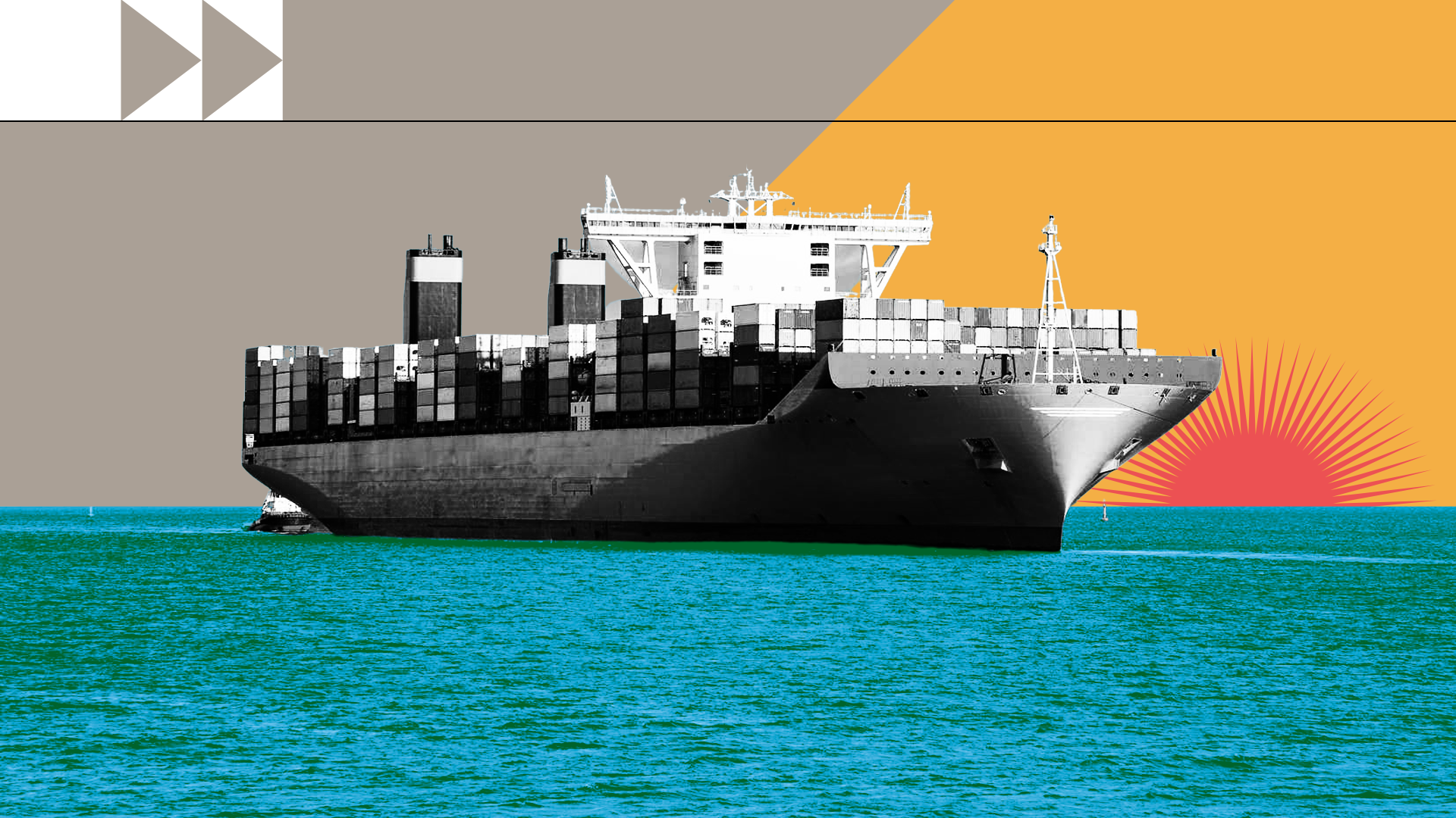 Fotocomposición: un buque que transporta varios contenedores