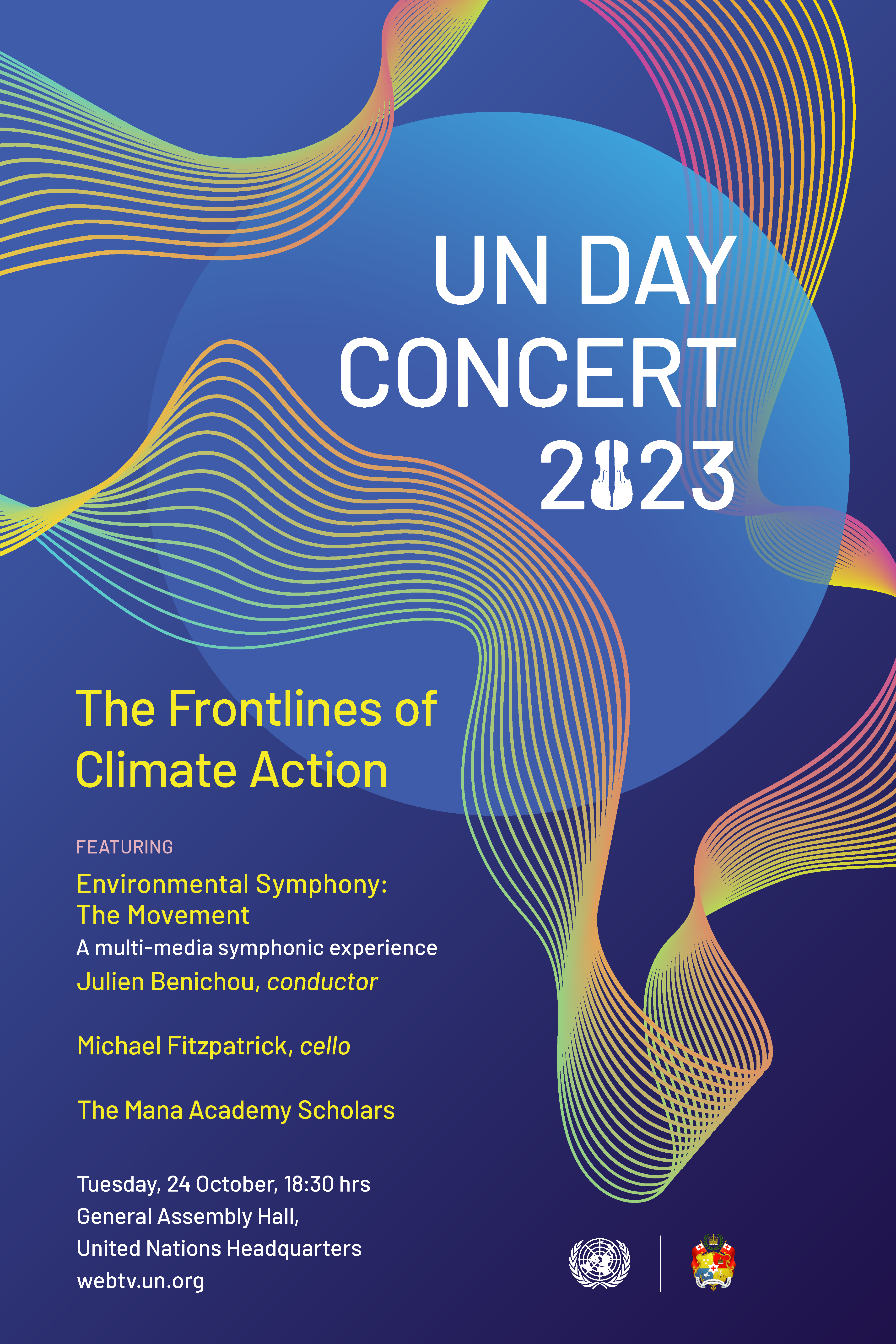 Poster for the 2023 concert with the theme: The Frontlines of Climate Action