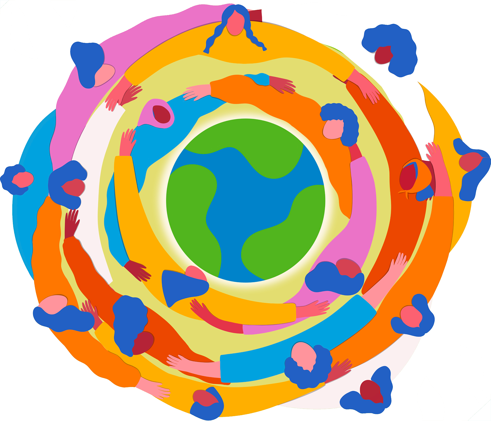 illustration of women hugging surround the globe