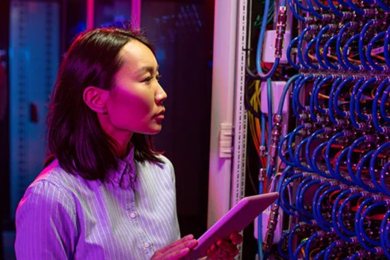a woman checking servers