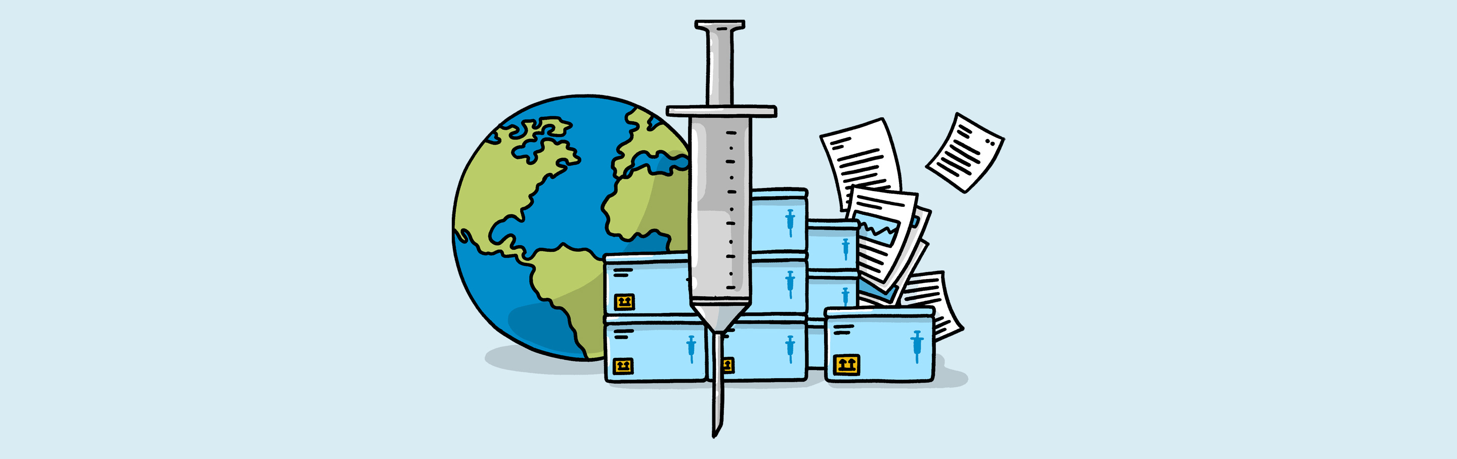 Illustration representant le Programme de vaccination contre la COVID-19 : planete et seringue