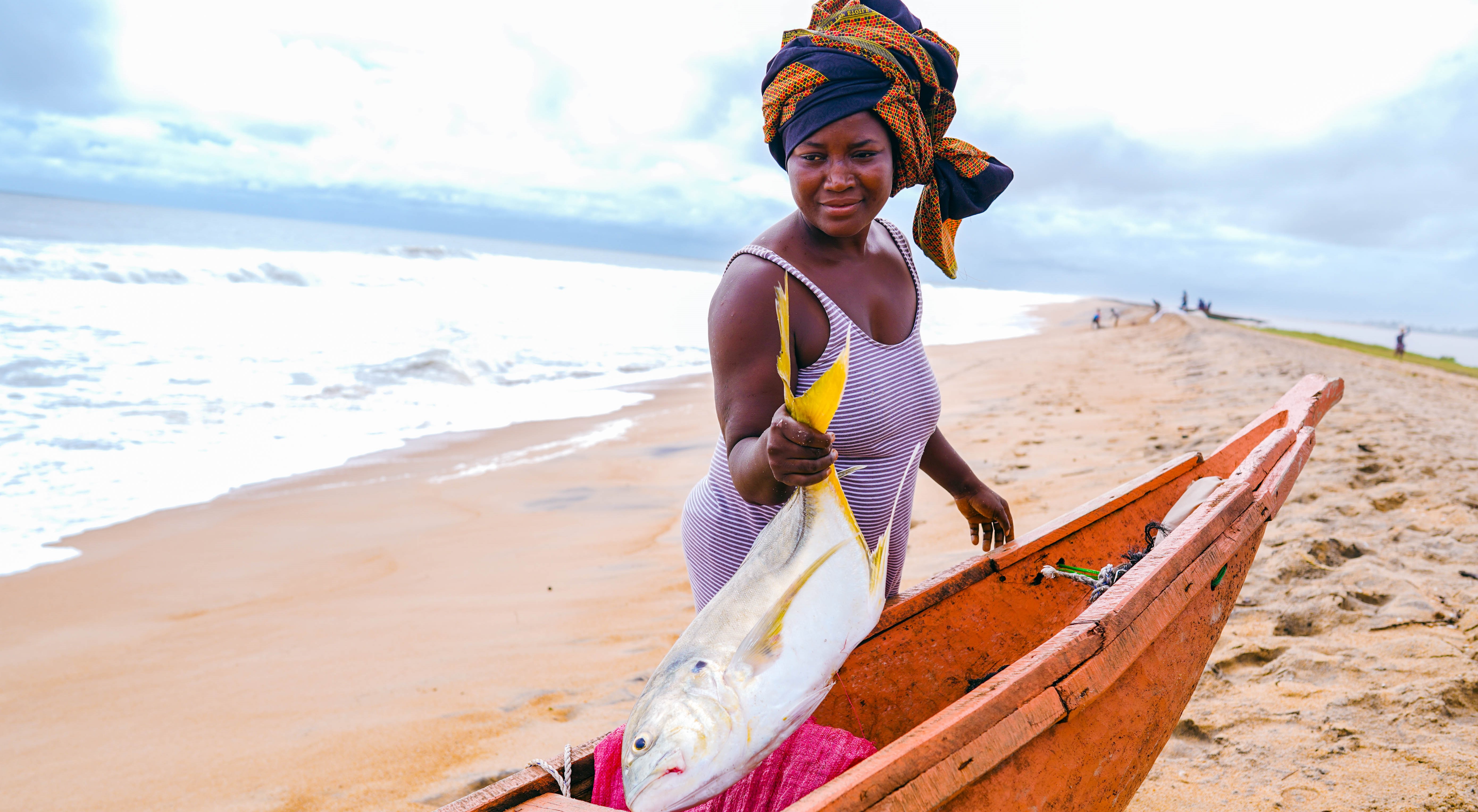 A woman catching fish