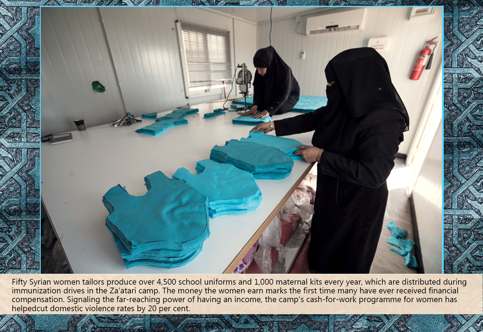 Fifty Syrian women tailors produce over 4,500 school uniforms and 1,000 maternal kits every year.
