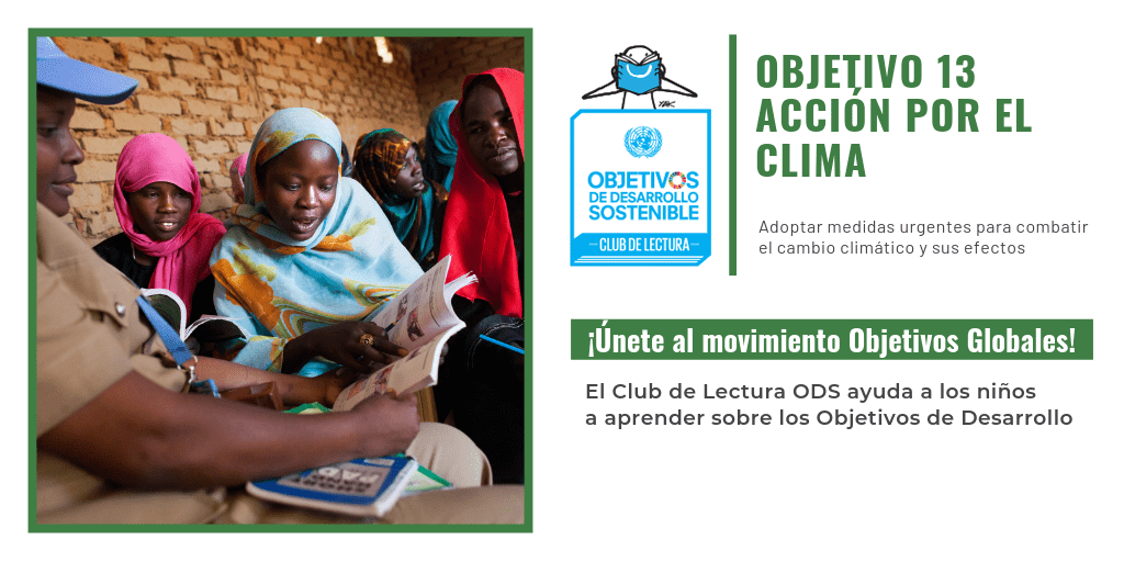 Tarjeta del Club de lectura ODS del Objetivo 13 Acción por el clima.