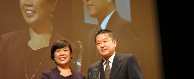 Producer Sen Zhang (right) collects award for film Rebuilding Sichuan at first International Awards for the Best TV Documentaries