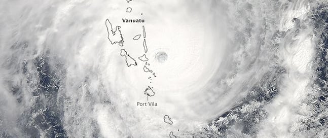 Cyclone Pam, March 13, 2015. Satellite image via NASA