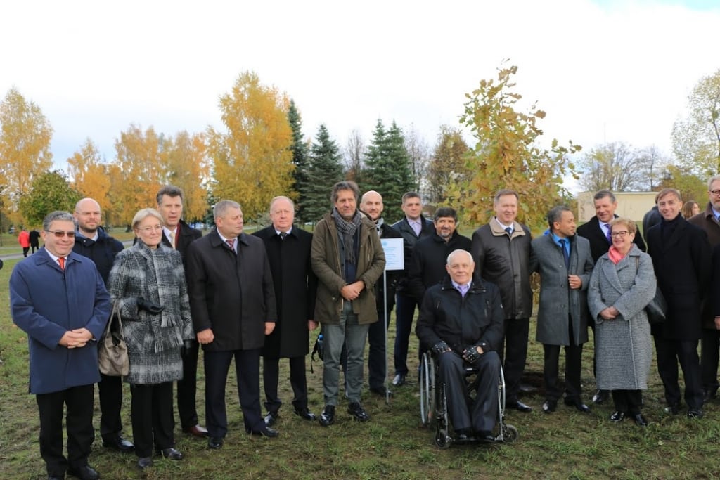 People celebrate the Peace and Security Tree in Minsk.