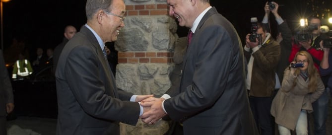 Secretary-General Ban Ki-moon meets with the President of Slovakia, Andrej Kiska.