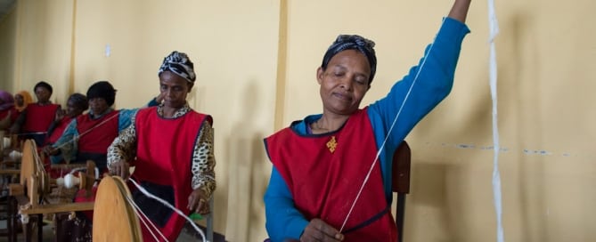 Photo: Trainees in Addis Ababa, Ethiopia, at the project known as “Connecting 1,500 Women and Girls to the Export Market,” which helps women and girls to develop skills in industries such as leather, weaving, basketry, embroidery, gemstones and spinning.
