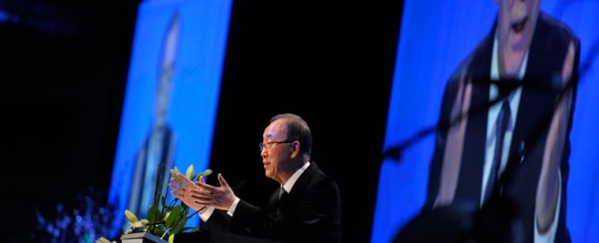 Photo: Secretary-General Ban Ki-moon delivers his keynote address at the 2030 Agenda for Sustainable Development in Zurich, Switzerland.