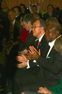 Photo: Ban Ki-moon applauds the SDG Advocates panel in Davos on 21 January.