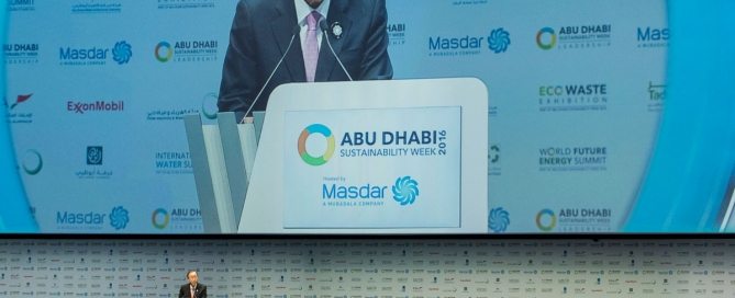 Photo: Secretary-General Ban Ki-moon delivers the keynote address at the World Future Energy Summit in Abu Dhabi on 18 January 2016.