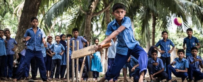 Photo: Rakib Hosain Sabbir, aged 9, a fourth grade student bats during a cricket game at Labsha Government Primary School in Satkhira Sadar, Bangladesh. Photo: UNICEF/Ashley Gilbertson VII