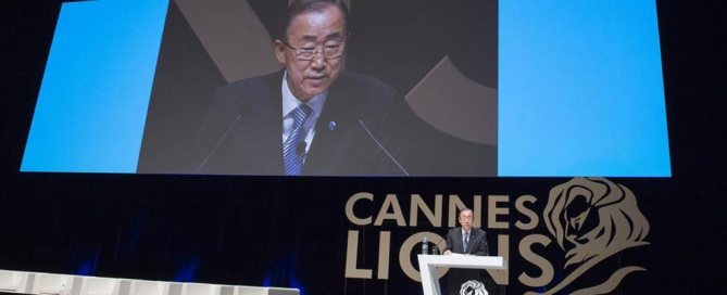 Photo: Secretary-General Ban Ki-moon delivers keynote address at "The Cannes Debate" at Palais des Festivals, France. UN Photo/Eskinder Debebe