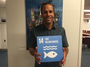 Photo: Musician Jack Johnson takes a moment for Goal 14 ahead of a World Oceans Day performance.