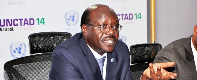 Photo: Mukhisa Kituyi, Secretary-General of the UN Conference on Trade and Development (UNCTAD), speaks at a press briefing at UNCTAD 14.