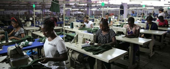 Photo: Young factory workers producing shirts in Accra, Ghana.