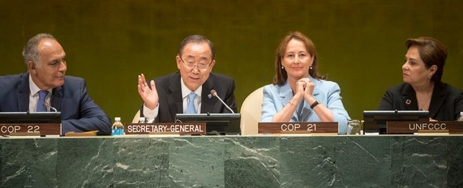 Photo: Secretary-General Ban Ki-moon (centre left) during the High-level Event on the Entry into Force of the Paris Agreement.