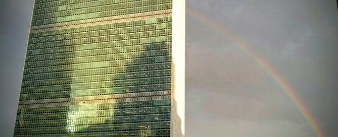 Photo: A rainbow near the UN Secretariat building in New York, 14 September 2016.
