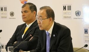 Photo: Ban Ki-moon speaks at a press conference with Ecuador President Rafael Correa.