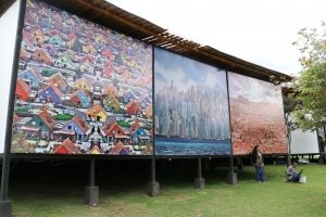 Photo: Murals outside the One UN Pavilion at the Habitat 3 conference.