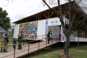 Photo: Outside the One UN Pavilion at the Habitat 3 conference.