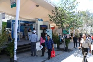 Photo: Attendees check out what sustainable projects are on offer at the outdoor part of the Exhibition Hall.