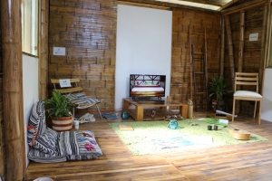 Photo: Inside the bamboo house, a typical home.
