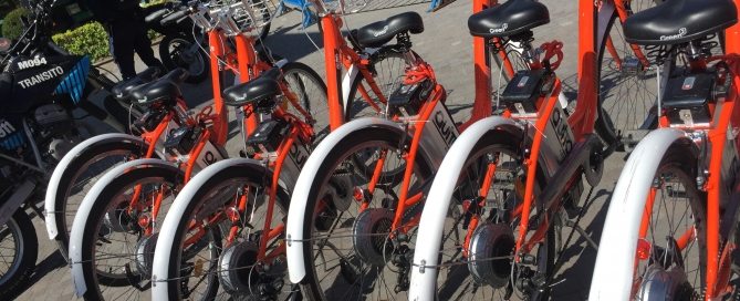 Photo: Bicycles lined up for a Quito bike share programme.