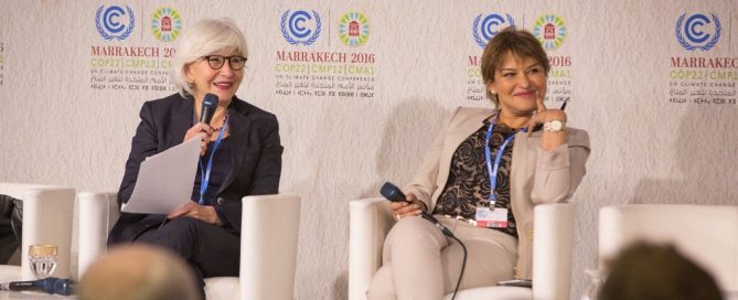 Photo: High level champions, Ambassador Laurence Tubiana (left) and Minister-Delegate Hakima el Haite hold a press conference in Marrakech, Morocco, to explain in detail their plans for climate action during COP 22 and beyond.