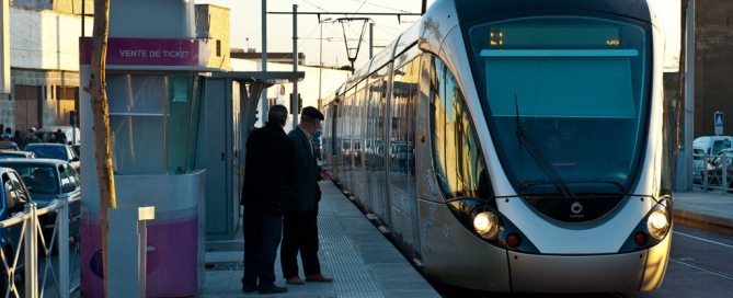 Photo: In Morocco, people wait to board the tram providing service between Rabat and Salé cities.