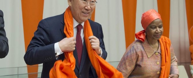 Photo: Secretary-General Ban Ki-moon (left) and Phumzile Mlambo-Ngcuka, Executive Director of UN Women during a special event entitled “Orange the World: Raise Money to end Violence against Women,” commemorating the International Day for the Elimination of Violence against Women (25 November).