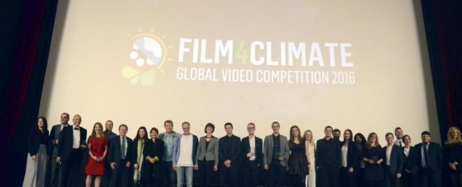 Photo: Film4Climate contest winners gather onstage at a ceremony at COP22.