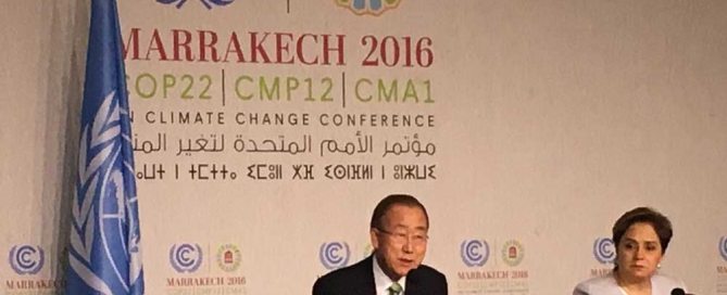 Photo: UN Secretary-General Ban Ki-moon speaks to reporters at COP22.