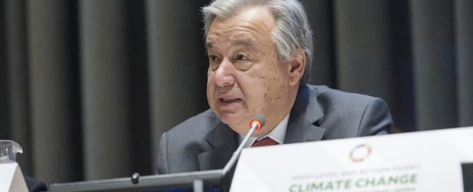 Photo: Secretary-General António Guterres addresses a General Assembly High-Level action event aimed at invigorating political momentum on climate change, highlighting its deep links to the UN 2030 Agenda on Sustainable Development.