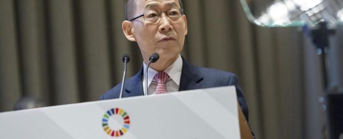 Photo: Chair of the Intergovernmental Panel on Climate Change (IPCC) Hoesung Lee addresses the UN General Assembly.
