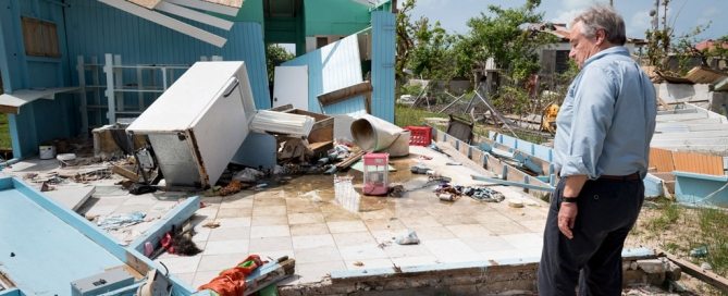 Photo: Secretary-General António Guterres walks through Codrington town in Barbuda to see firsthand the devastation left behind by Hurricane Irma.