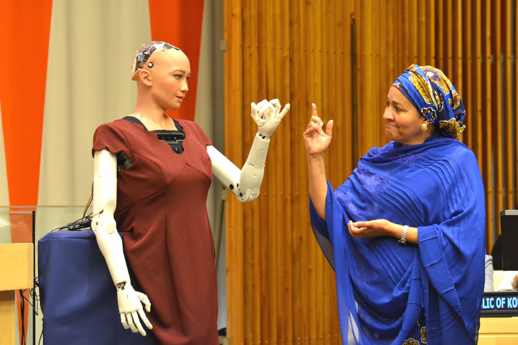 Humanoid robot joins meeting on artificial intelligence