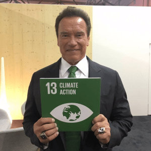 PHOTO: Arnold Schwarzenegger supports Goal 13 Climate Action at COP23.