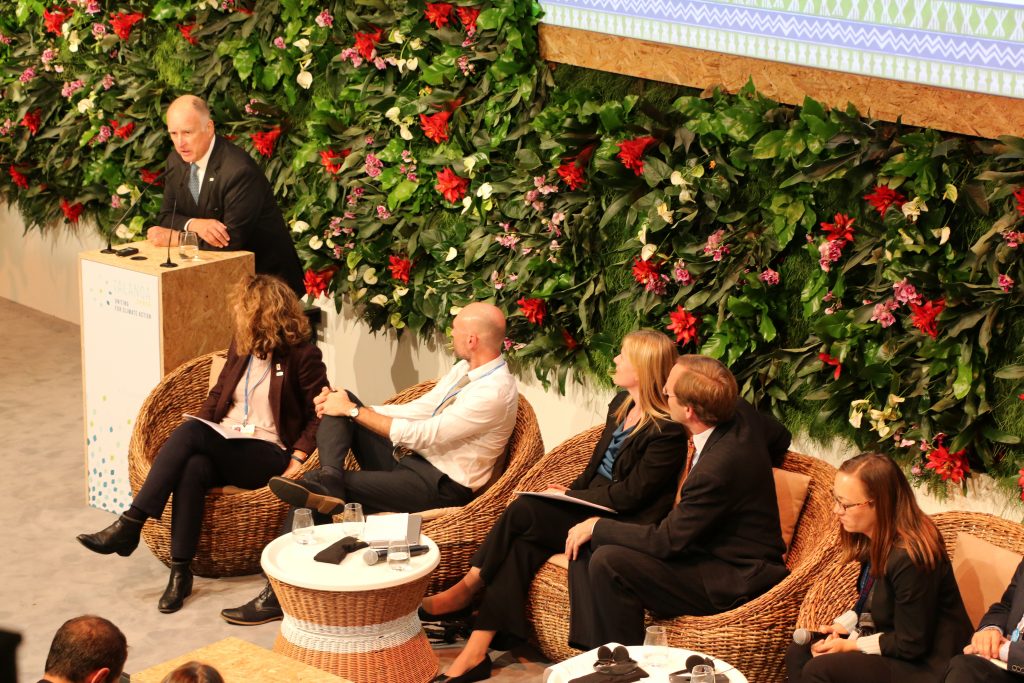 Photo: California Gov. Jerry Brown speaks on the urgency of climate action at the Talanoa space of COP23.