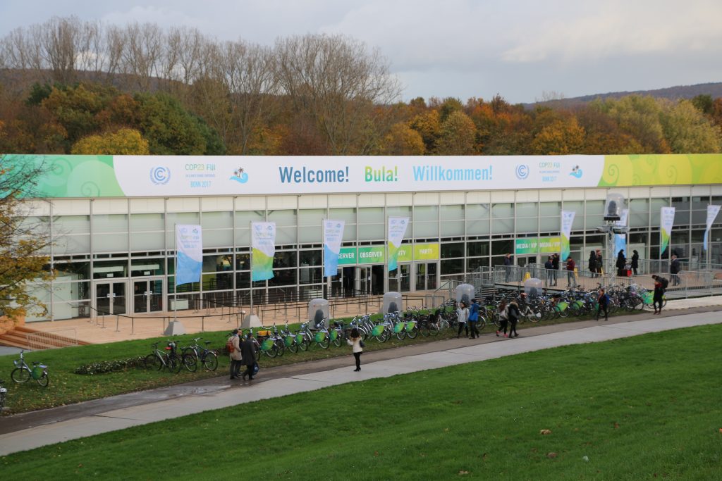 Photo: The main entrance to the Bonn Zone of COP23, which is in a park along the Rhine River.