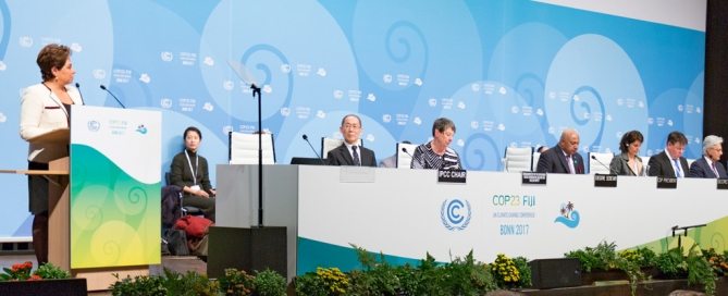 Photo: Patricia Espinosa, Executive Secretary of the UN Framework Convention on Climate Change (UNFCCC), at podium, addressing the opening ceremony of the Bonn Climate Conference.